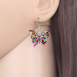 LONYOO Fun Butterfly Earrings for Women Kids Girls Gifts Acrylic Dangle Floral Insects Charms Spring Summer Season Jewelry (Pink)