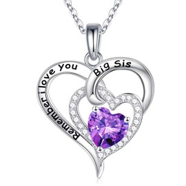 IEFUP Valentines Day Gifts for Sister, Sterling Sliver February Birthstone Amethyst Necklace Sister Necklaces Mothers Day Birthday Gifts for Sister Sister in Law Big Sisters Gifts from Sister
