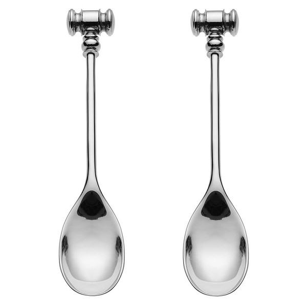 Alessi MW20S2 , Dressed Set of 2 Egg spoons, 18-10 Steel, Silver, Hammers