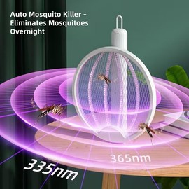 Electric Fly Swatter, Portable and Foldable Mosquito Zapper Racket, Rechargeable Bug Zapper with Battery and USB Charging Cable for Indoor and Outdoor Use, 3000V High-Voltage Grid, Safety Protection