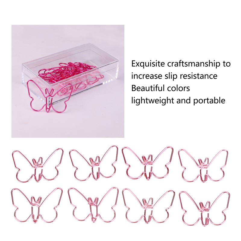 50Pcs Pink Butterflies Paperclip Cartoon Color Plating Innovative Cute Paperclips