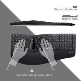 Perixx PERIDUO-605 ES, Pack de Teclado Ergonómico Inalámbrico - separación de teclas y Ratón Vertical con reposa muñeca y Teclas de Membrana Low Profile - QWERTY Español
