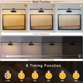 yumcrelect 23.6 Inch Battery Operated Picture Lights for Wall Rechargeable Art Lighting for Paintings Wireless Gallery Lights with Remote Control and Dimmable Timed Off Black Wall Lights