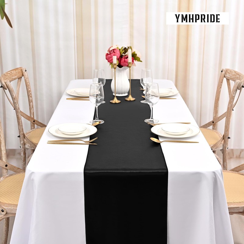 YMHPRIDE 10 Pack Black Table Runner Satin Table Runner, 12x72