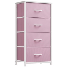 YITAHOME YITAHOME Storage Drawer with 4 Drawers - Fabric Dressers for Teen, Dresser for Bedroom, Living Room, Closets - Sturdy Steel Frame, Wooden Top & Easy Pull Fabric Bins, Pink