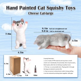 Big Hand Painted Cat Squishy Toys，Large Cute Ultra Soft Kitty Squeeze Fidget Toys for Stress Relief ,Kawaii Squishies Sticky Animal Toys for Adults Kids,Decompression Sensory Balls Toys for Autism