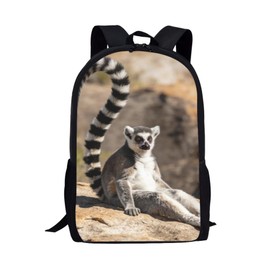 Amzbeauty Ring-Tailed Lemur Print Backpack Kids Boys Elementary School Bag Large Capacity 17 Inch Animal Pattern Bookbags Lightgweight Daypack
