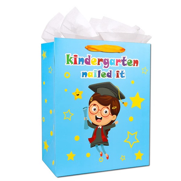 WaaHome Funny Kindergarten Nailed It Graduation Gift Bag with Handle 13''x10.5''x5.8'' Large Graduation Gift Bags with Tissue Paper, Kindergarten Graduation Gift Bags for Kids Children Students