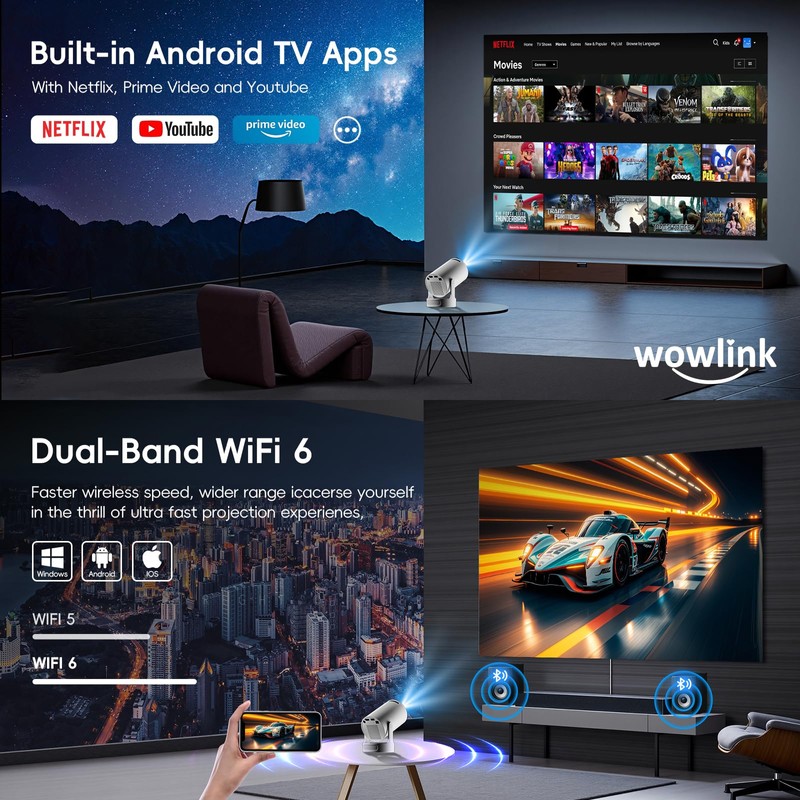 [Built-in Apps & 2025 Upgraded] Mini Projector with WiFi 6