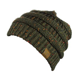 C.C Trendy - Gorro de punto trenzado grueso y suave y elástico, Confeti Oliva Oscuro, One Size