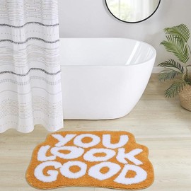 You Look Good Bath Mat Cute Bathroom Rugs Non Slip Microfiber Absorbent Bathroom Rugs Funny Bathroom Decor for Apartment Black Bath mat for Tub and Shower,Machine Washable - Color: Orange, Size: 32''*23''