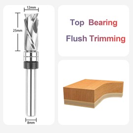 SpeTool Spiral Flush Cutter 8 mm Shank Compression Cut Cutter for Router 12 mm Cutting Diameter 32 mm Cutting Length Copy Cutter with Starting Ring Bottom Solid Carbide for Woodworking Cutting
