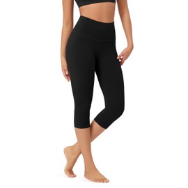 ODODOS ODLEX High Waist Workout Capris for Women, 19" Tummy Control Athletic Running Cropped Leggings, Black, Medium
