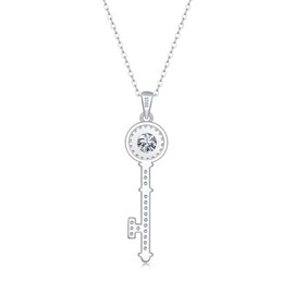 Moissanite Key Pendant Necklace | Lab Grown Diamond & Platinum Plated Pendant | Sterling Silver Necklace for Women | Moissanite Necklaces for Women | Diamond Necklaces | Hypoallergenic Pendants