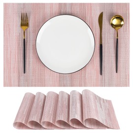 DEERYARD Blush Pink Woven Placemats Set of 6 – Heat Resistant, Waterproof & Easy to Clean – Durable Synthetic Dining Table Mats for Kitchen, Restaurant & Outdoor Use