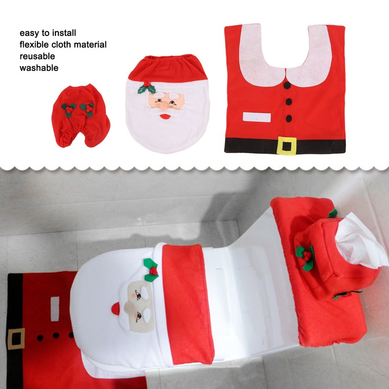3Pcs Santa Toilet Seat Cover Rug Water And Tank Cover