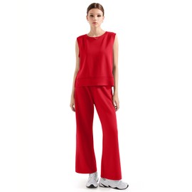 SUUKSESS Women 2 Piece Lounge Sets Matching Sweatsuits Wide Leg Sweatpants Sleeveless Sweatshirts (Red, M)