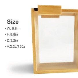 2L Food Dispenser,Bamboo Food Dispenser – Airtight Kitchen Storage Container for Cereal, Rice, Flour, and Snacks – Pantry Organizer for Easy Dispensing and Freshness