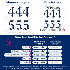 Tattwo.me 2 Week Waterproof Temporary Plant Tattoos - Angel Numbers 444 and 555 - EU Compliance - Vegetable Ink - Tattoo Pad Size: 5 x 5cm (P0066)