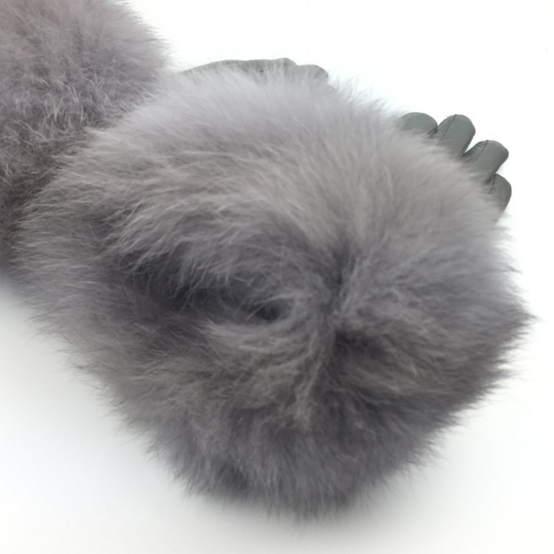 Sandy Ting Winter Women's Lambskin Leather Gloves with Fox Fur