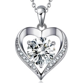 Gifts for Wife Anniversary, Engraved "I LOVE YOU" Heart Pendant Necklace for women,3 carat Moissanite D Color (VVS1) ,Anniversary Eternity Jewelry Gift for Wife, Birthday Christmas Gifts for Women