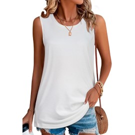 JILUVIN Tank Top for Women Sleeveless Summer Crewneck Casual Loose Tunic Tops Shirts, White Color, L