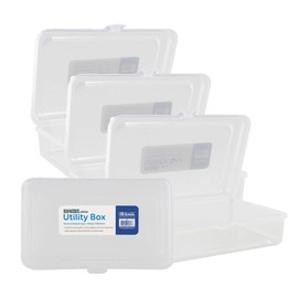 BAZIC Plastic Pencil Case Utility Storage Box, Clear Color, Multi Purpose Organizer for Pens Pencils, 4-Pack