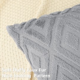 Pallene Soft Faux Fur Throw Pillow Covers 22x22 - Plush Short Wool Velvet Decorative Pillow Covers - Couch Sofa Pillow Covers for Living Room - with 3D Diamond Pattern - Set of 2 - Grey