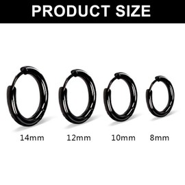 4 Pairs Small Hoop Earrings - Stainless Steel Huggie Earrings - Unisex Black Earrings Set - Hypoallergenic Jewelry for Men and Women - 8mm 10mm 12mm 14mm