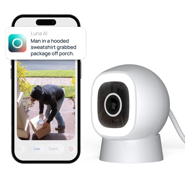 LUNA HOME 2K QHD Security Camera, Indoor/Outdoor Home, Plug-in WiFi,