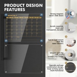 GOLDFOREST Clear Acrylic Calendar for Fridge, Magnetic Dry Erase Board, 16"x12" Inches Monthly & White Board Reusable Family Planner for Refrigerator, Includes 6 Markers, Magnetic Pen Holder 2024