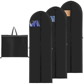 Hossejoy 3 Clothes Covers Garment Bag Long, High-Quality Garment Cover Wedding Dress with Window and ID Holder for Dress, Breathable Garment Bag Long for Travel, 178 cm (Black)
