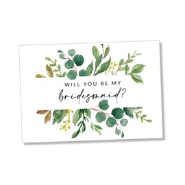 12 Greenery Bridesmaid Proposal Folded Cards and Envelopes, Includes Envelopes 8 Will You Be My Bridesmaids, 1 for Matron of Honor, 2 for Maid of Honor & 1 for Flower Girl Watercolor Flower