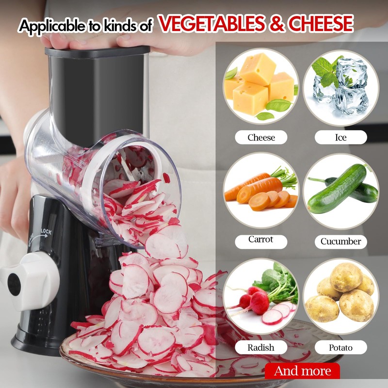 Ourokhome Rotary Cheese Grater Hand Crank, Kitchen Shredder Speed Mandolin