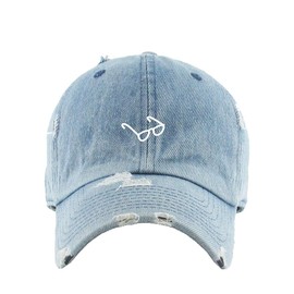 Eyeglasses Dad Vintage Baseball Cap Embroidered Cotton Adjustable Distressed Dad Hat Light Denim