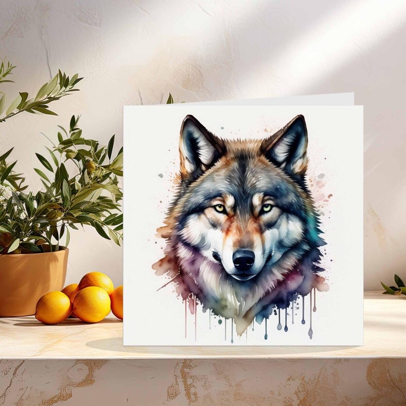 Wolf Head Greeting Card - Watercolour Wolf Card 145mm x