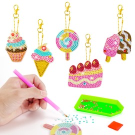 Heveer Diamond Painting Keyring 5D Diamond Painting Pendant Set for Children Girls Boys Gift Idea Ice Cream Cakes Candy Pattern