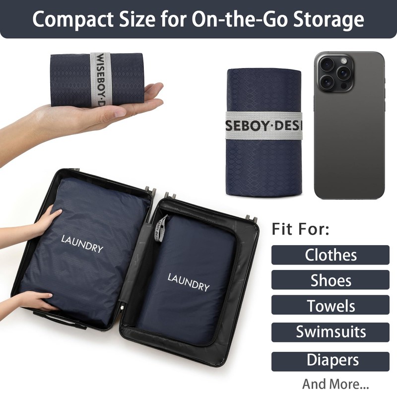 WiseBoy 2 Pack Laundry Bags, Washable Wet Dry Bag, Travel