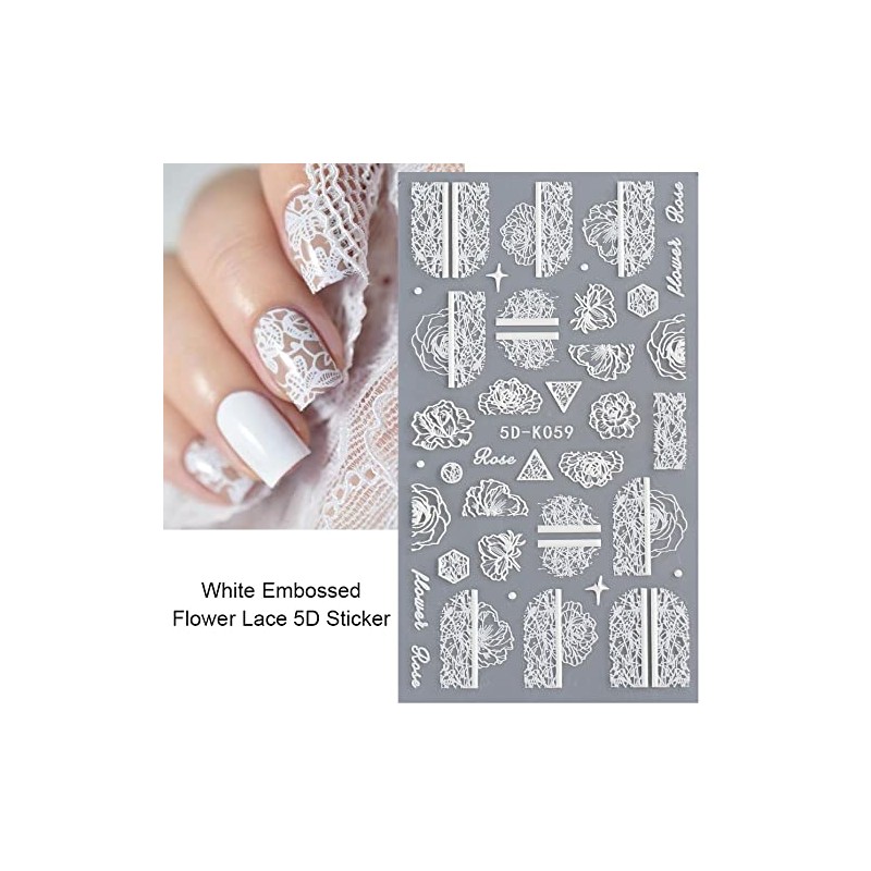 LANODO 4 Pcs Nail Stickers 5D Flower Black and White