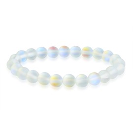 Bling Jewelry Natural Multicoloured Semi-Precious Stone Round Beads 8 mm Strand Stackable Stretch Bracelet for Women Men Teenagers and Unisex, Pearl stone, Moonstone