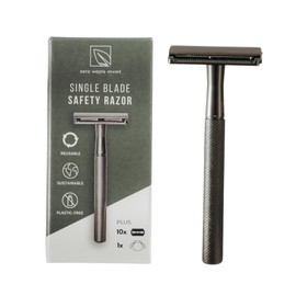 Zero Waste MVMT Single Blade Safety Razor for Men & Women (Onyx) Premium Aluminum Handle, Reusable & Plastic-Free – Smooth, Close Shave with Less Irritation – Includes 10 Replacement Blades & Travel Pouch - Onyx Colour (Onyx)