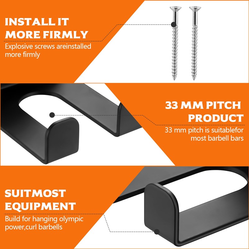 Vertical Barbell Bar Wall Hook, Dumbbell Stand Wall Mount for