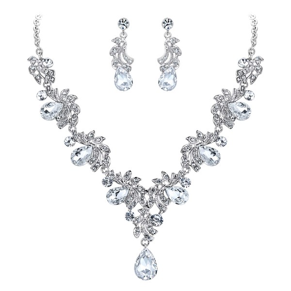 BriLove Wedding Bridal Jewelry Set for Women Crystal Teardrop Filigree