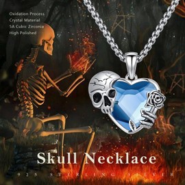 PARYFO Gothic Jewellery 925 Sterling Silver Skull and Rose / Bat / Spider / Mushroom Necklace with Austrian Crystal Pendant Witch Necklace Gothic Jewellery Gifts for Men Women Girls, Sterling Silver,