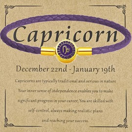 Aktully Zodiac Signs Spirit Bracelet 12 Constellation Leather Bracelet 12 Color Constellation Bracelets Zodiac Guardian Bracelet Birthday Jewelry Gift for Women Men (Capricorn)