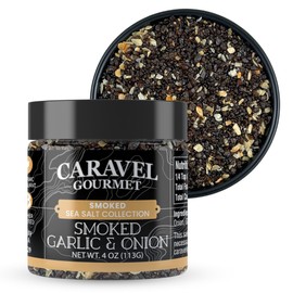 Smoked Garlic & Onion Sea Salt with Umami Flavor – Smoked over Alderwood Onion & Garlic Salt Seasoning for Finishing & Grilling – Stackable 4 oz Jar by Caravel Gourmet