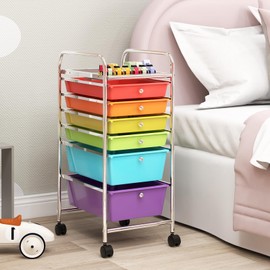COSTWAY 6-Drawer Rolling Storage Cart, Multifunctional Art Craft Tools Organizer on Wheels, Heavy Duty Utility Mobile Storage Trolley w/ 2 Lockable Wheels for Home Office School (Multi-color)