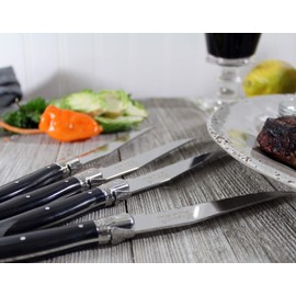 Laguiole 4-Piece Steak Knives (Black) - Stainless Steel Knives – Smooth Cut Serrated Knife Blade – Dishwasher Safe Steak Knife Set – Luxurious Kitchen Knife Set for Parties…