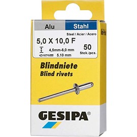 Gesipa blind rivet mini-pack aluminum / steel 5 x 10 mm, gray, pack with 50 pieces