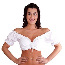 Trachtl.de Ertex GbR Dirndl Blouse in White with Drawstring Carmen Blouse - 40